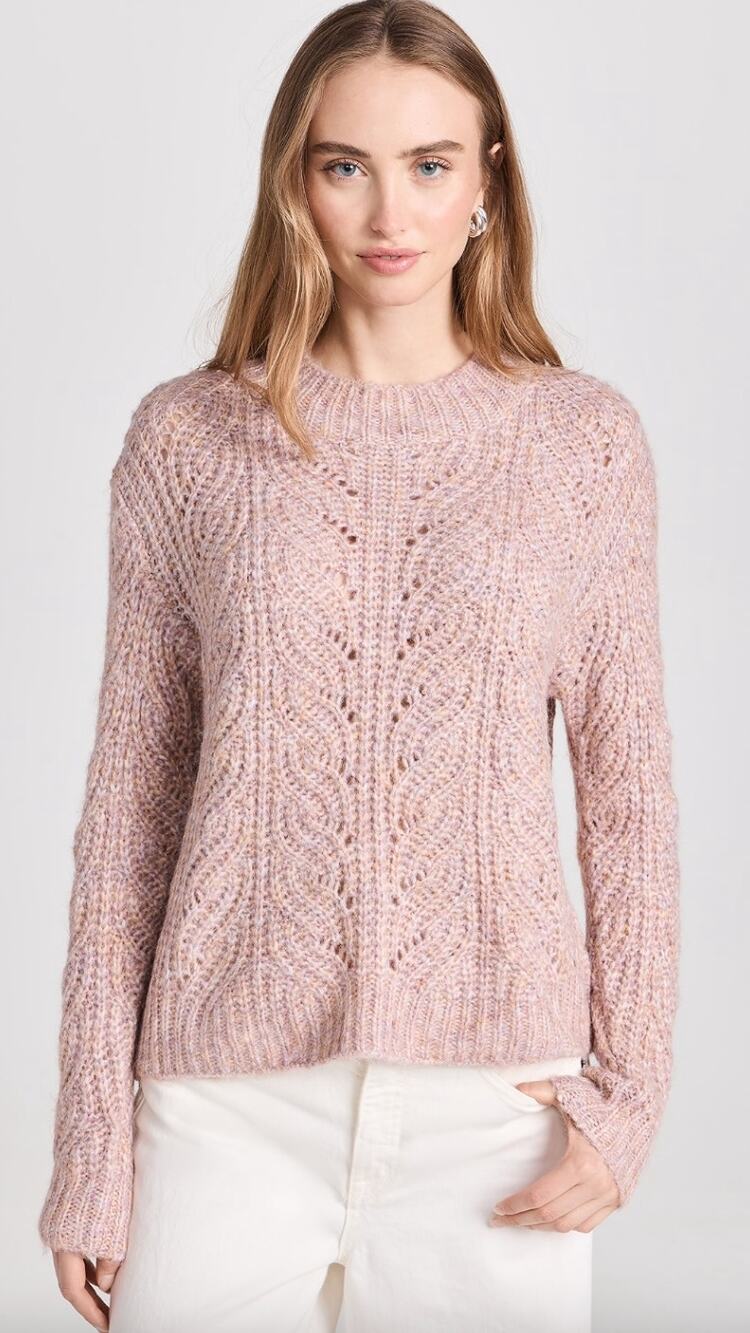 Z Supply Dove Sweater Size M Mock Neck Pull over Cable Knit Coquette Feminine